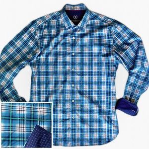 Blue Green Bugatchi Shaped Fit Mens Shirt - XL